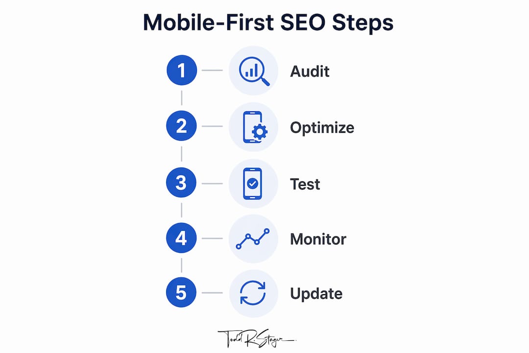 Infographic outlining mobile-first SEO steps