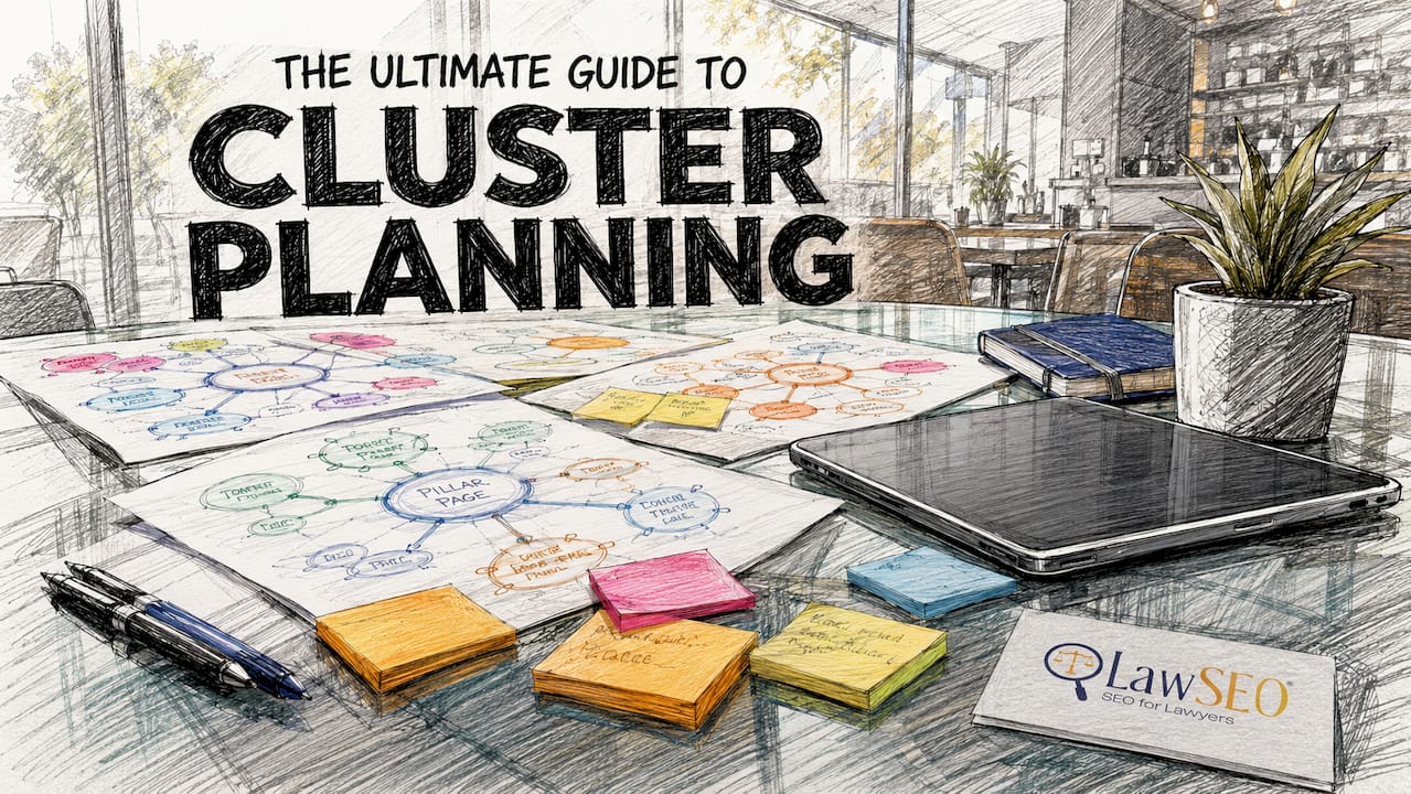 Meeting room table with content cluster planning materials