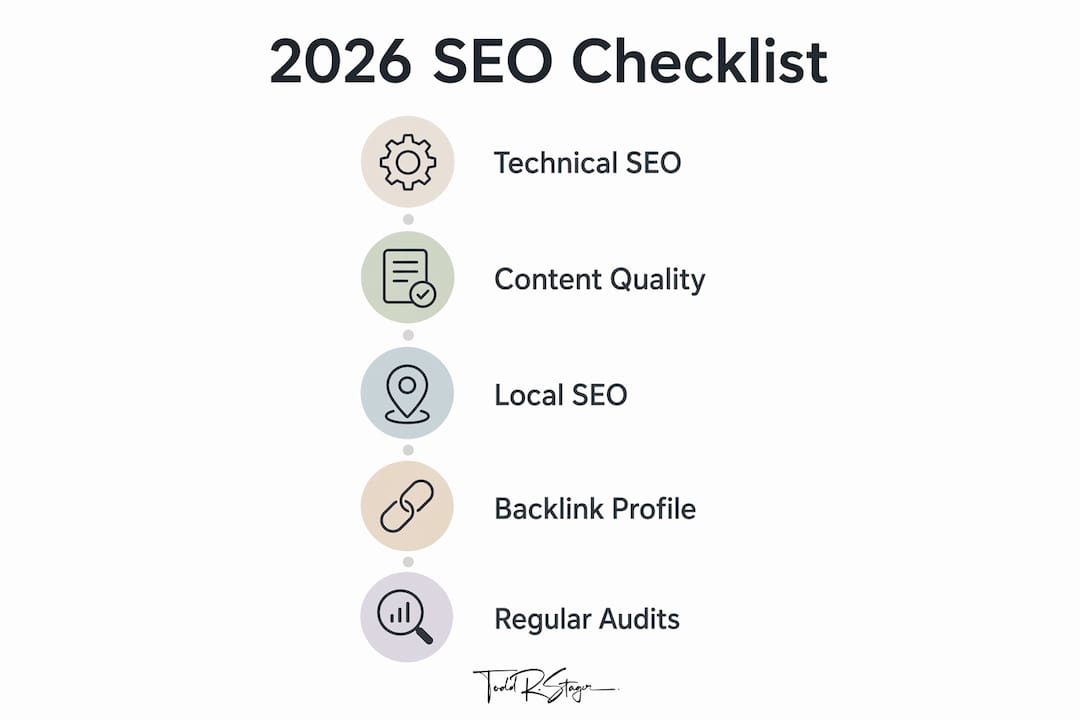 Infographic showing 2026 SEO checklist steps