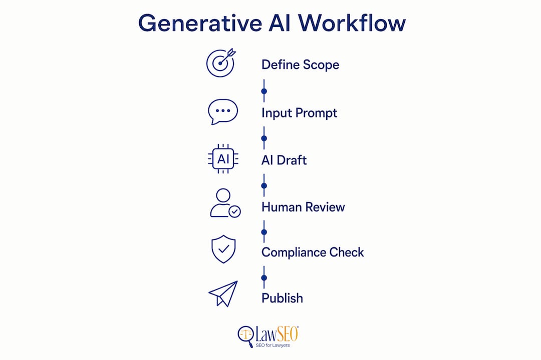 Infographic illustrating generative AI content workflow