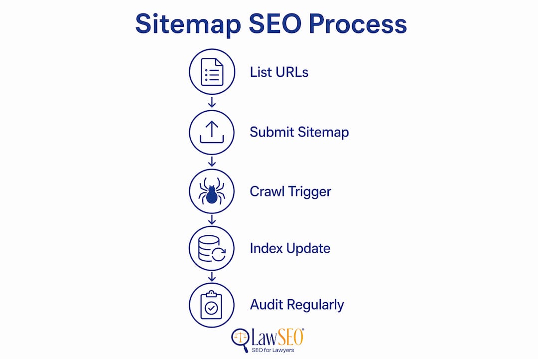 Infographic outlining SEO sitemap process steps