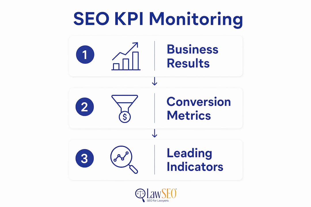 Infographic outlining SEO KPI monitoring key categories