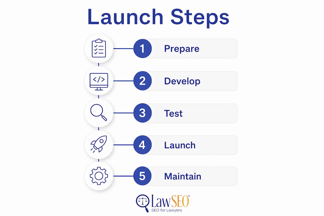 Infographic outlining law firm website launch steps