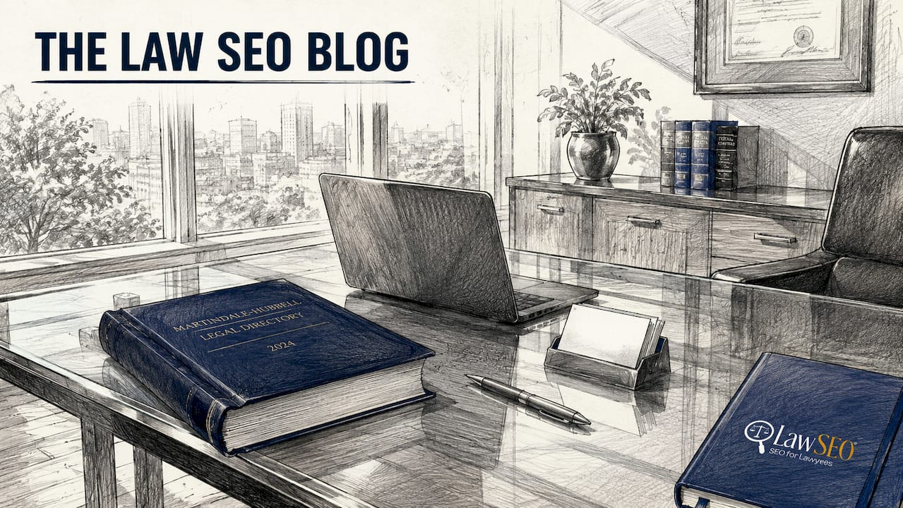 Law office desktop with SEO reference materials