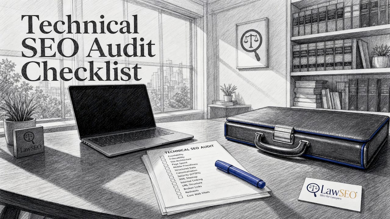 Technical SEO audit checklist and laptop