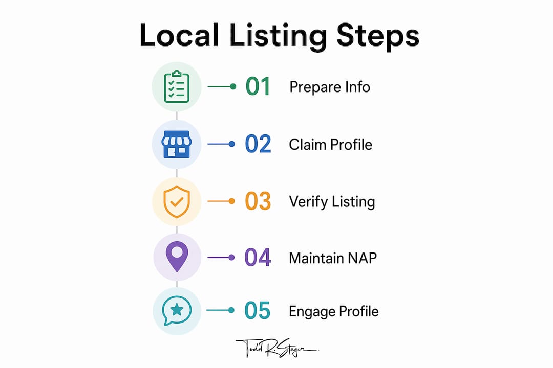 Infographic illustrating local listing setup steps
