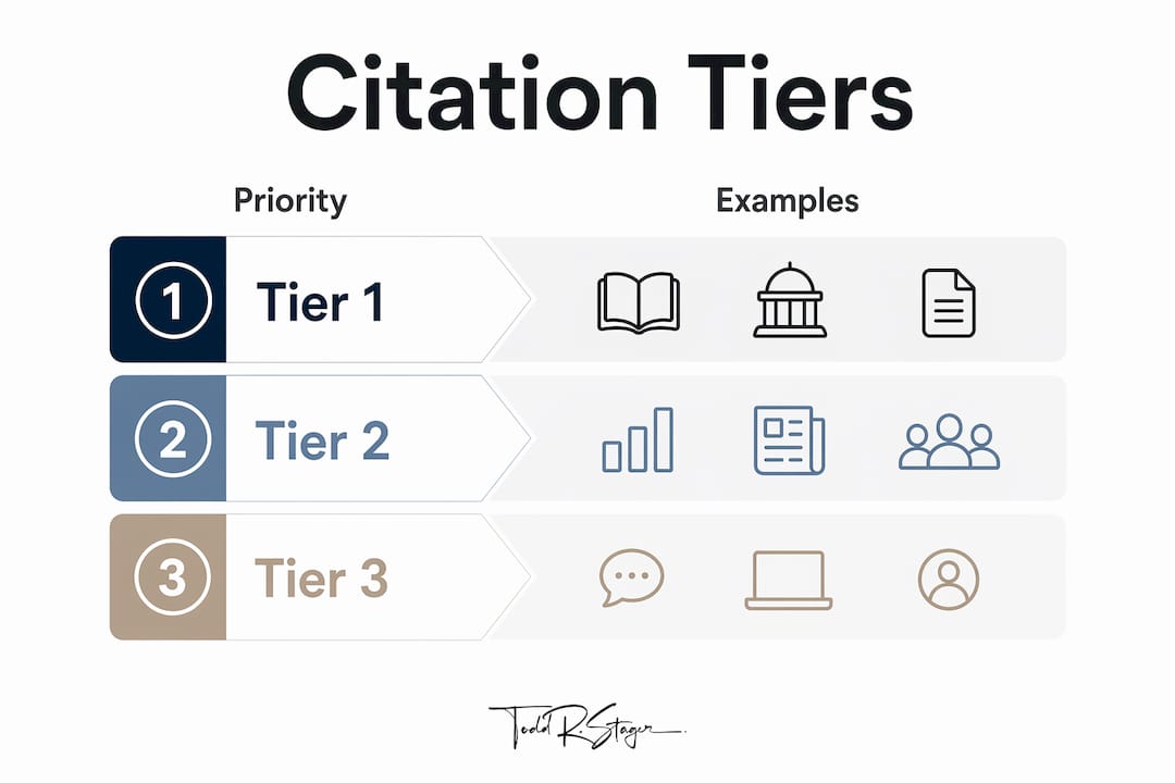 Infographic depicting citation tiers and examples