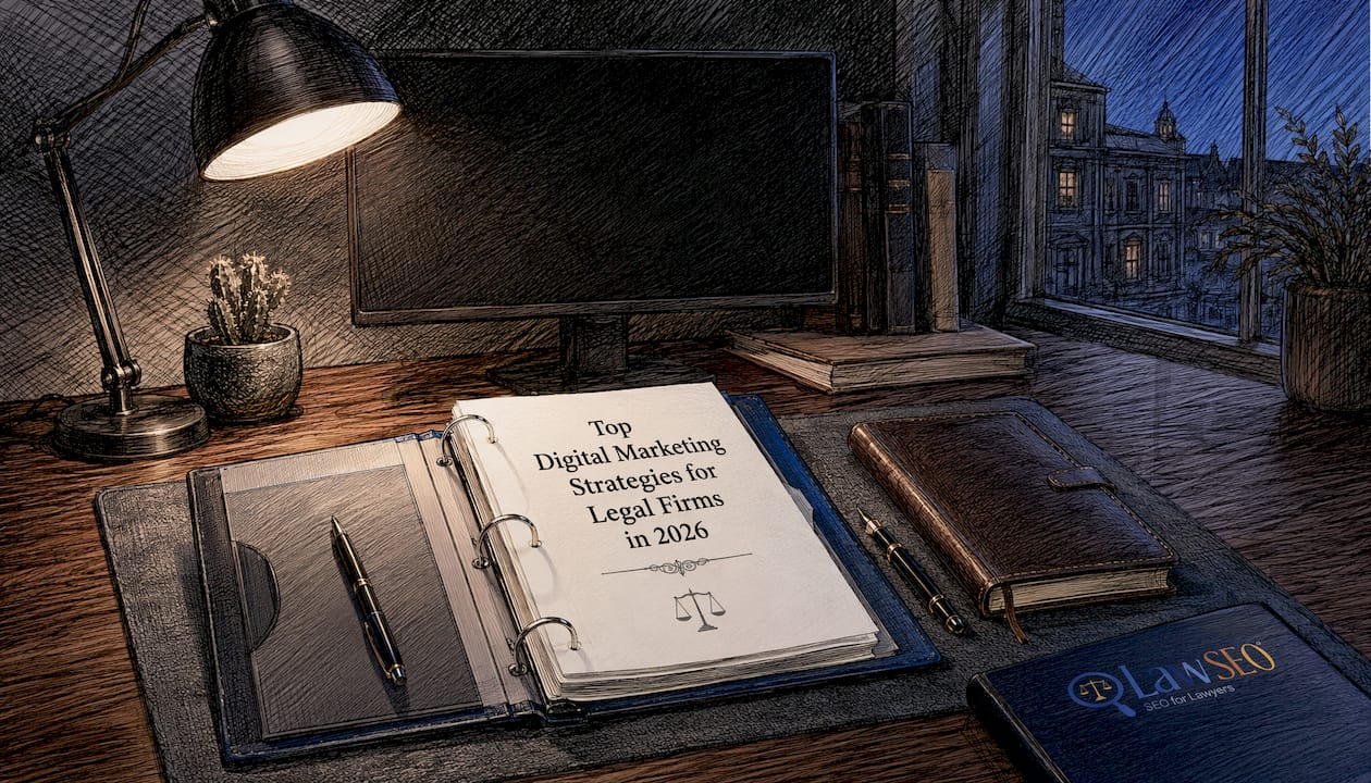 Side view of home office with binder on law marketing alternatives