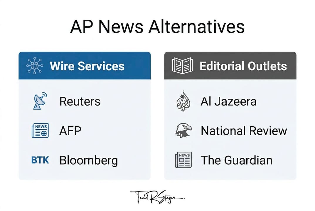 Comparison infographic of AP News alternatives categories