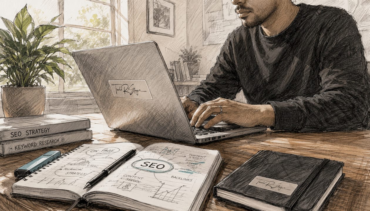 Hands typing on keyboard at SEO setup