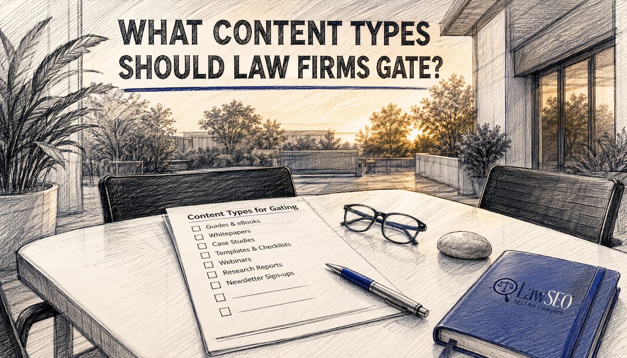 Meeting table with gated content checklist and legal books