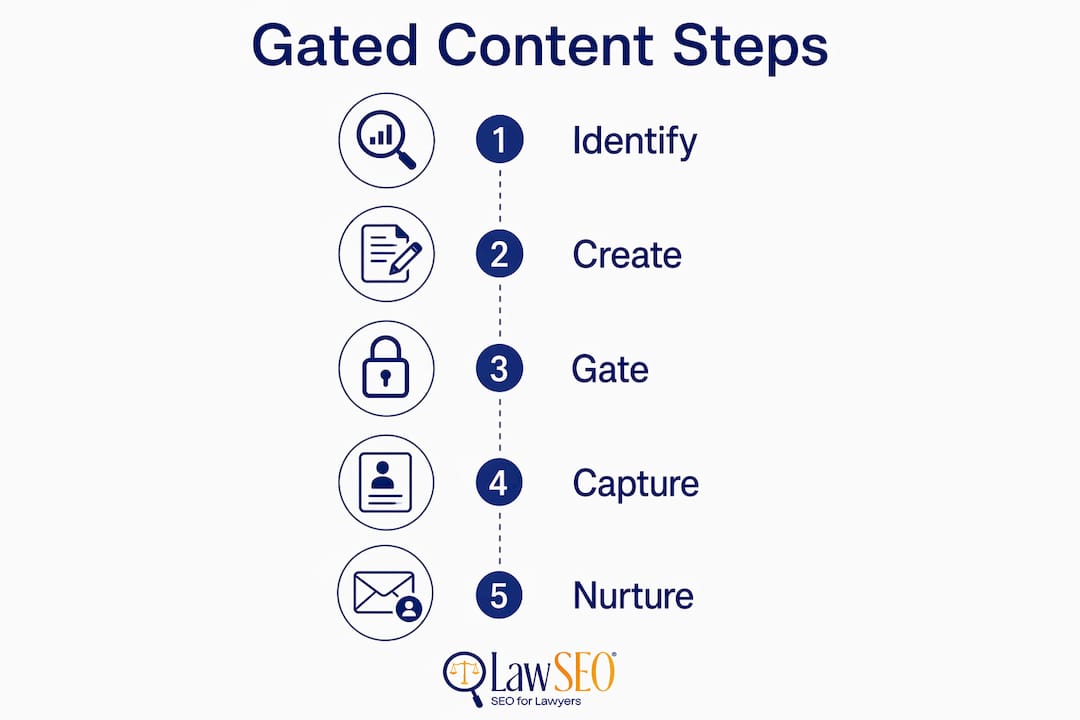 Infographic showing gated content process steps for law firms