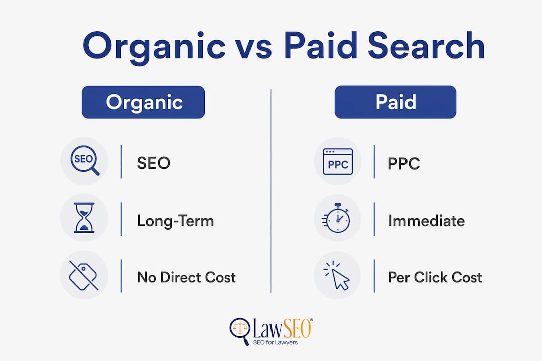 Infographic comparing organic and paid search key points