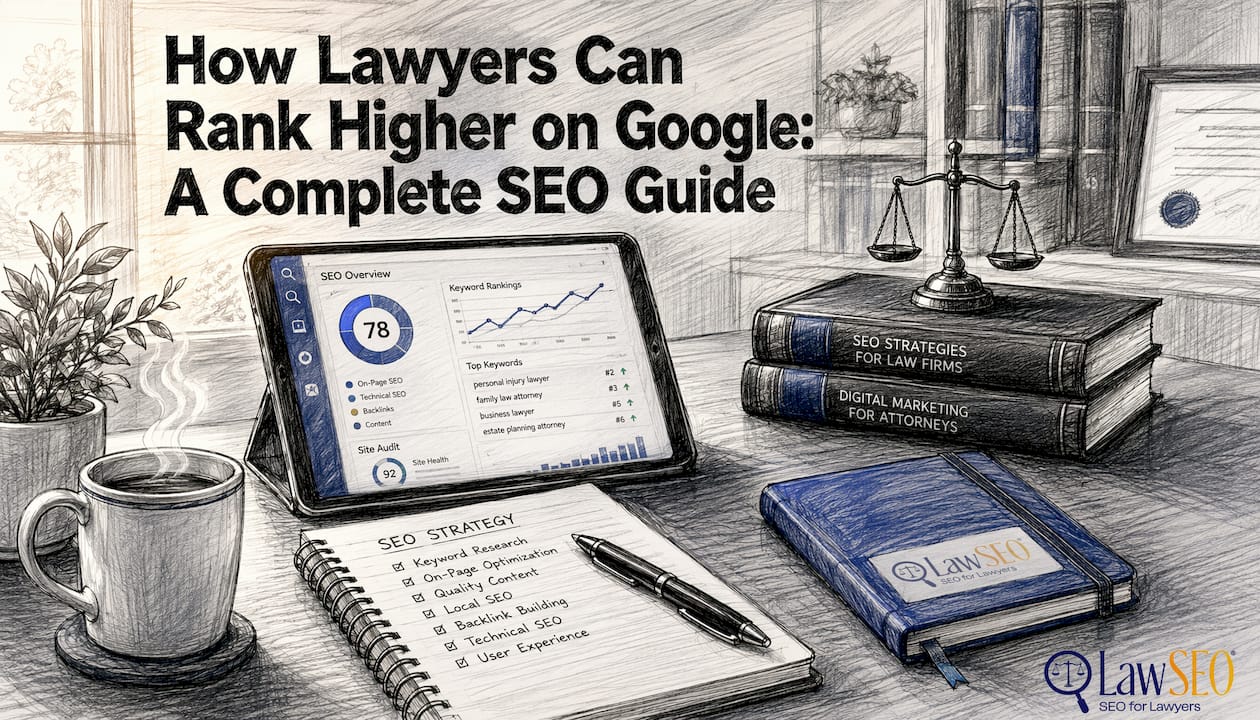 SEO tools and notes on law office desk