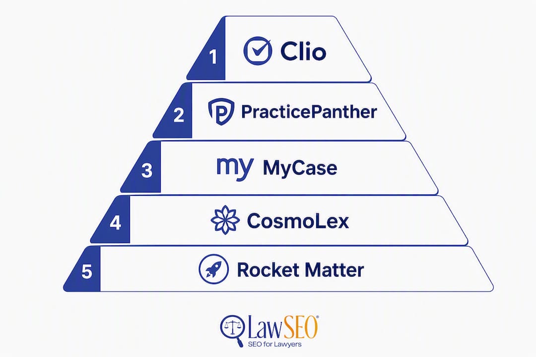 Pyramid infographic showing ranked legal software platforms