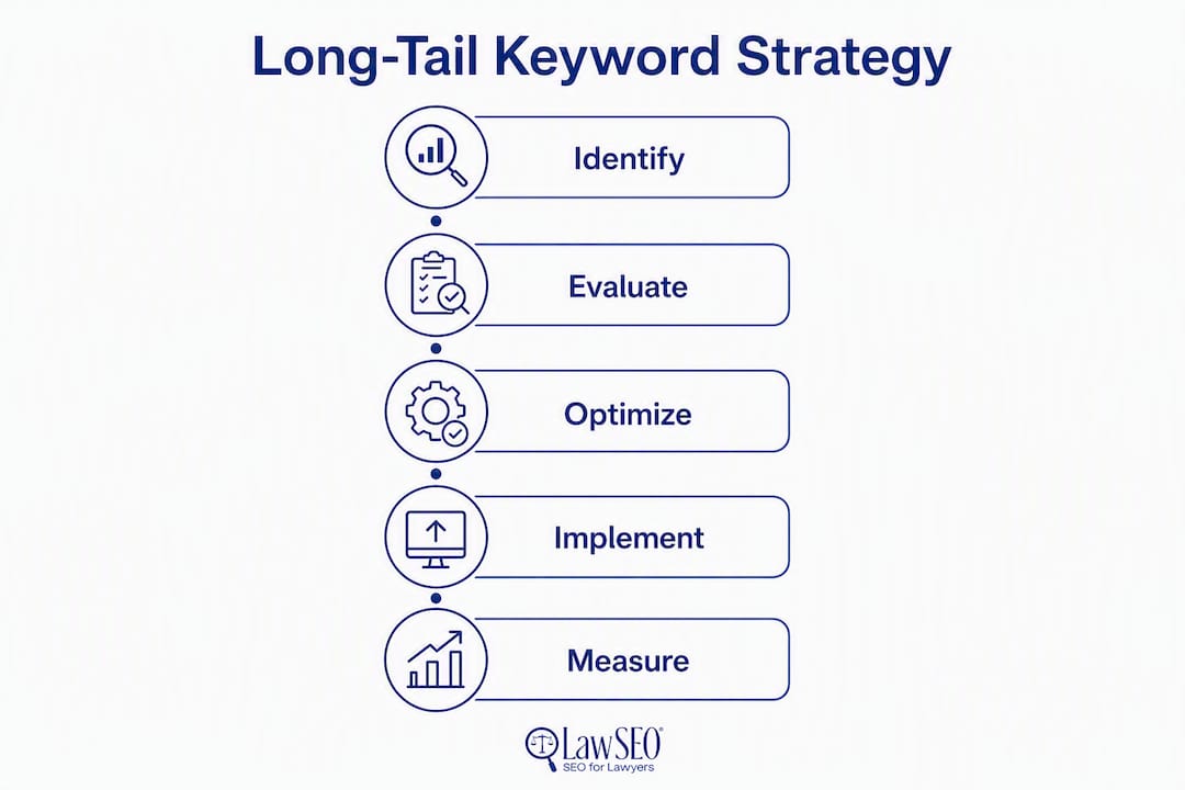 Infographic outlining long-tail keyword strategy steps
