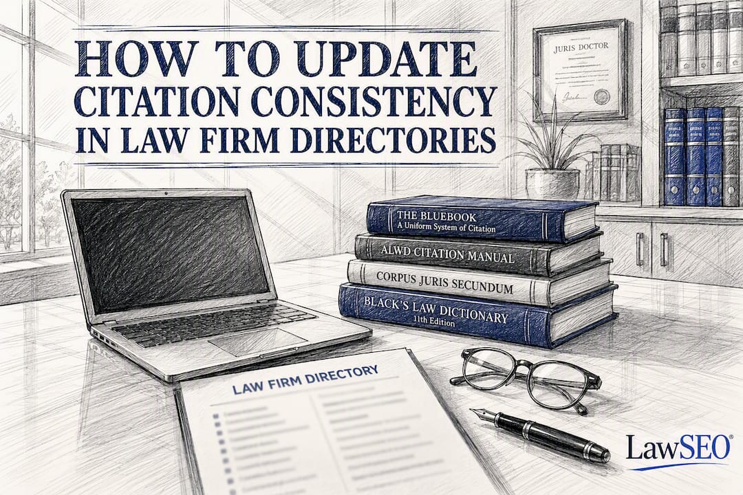 Legal office desk with reference books and pen