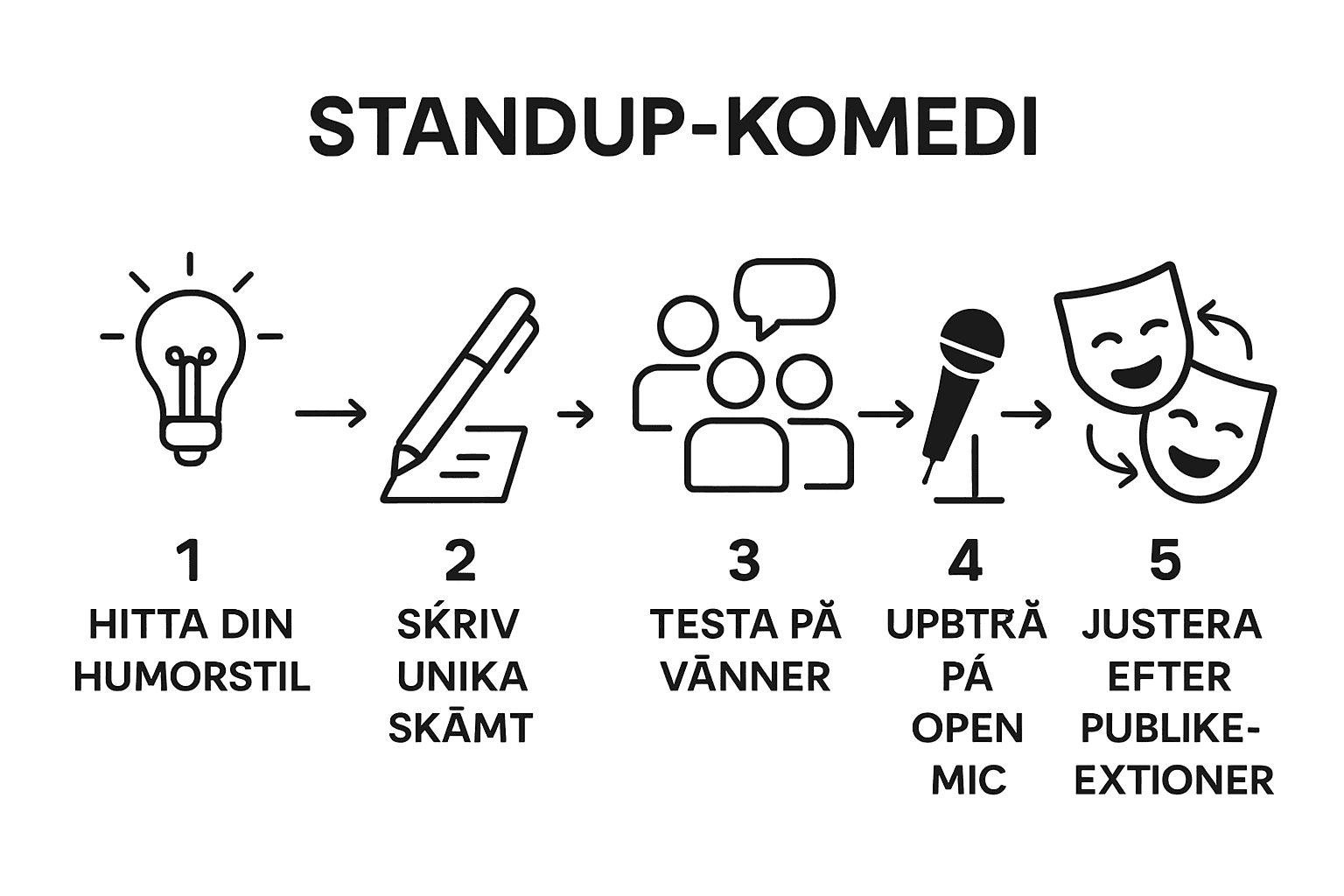 Illustration som visar stegen på vägen till att bli ståuppkomiker