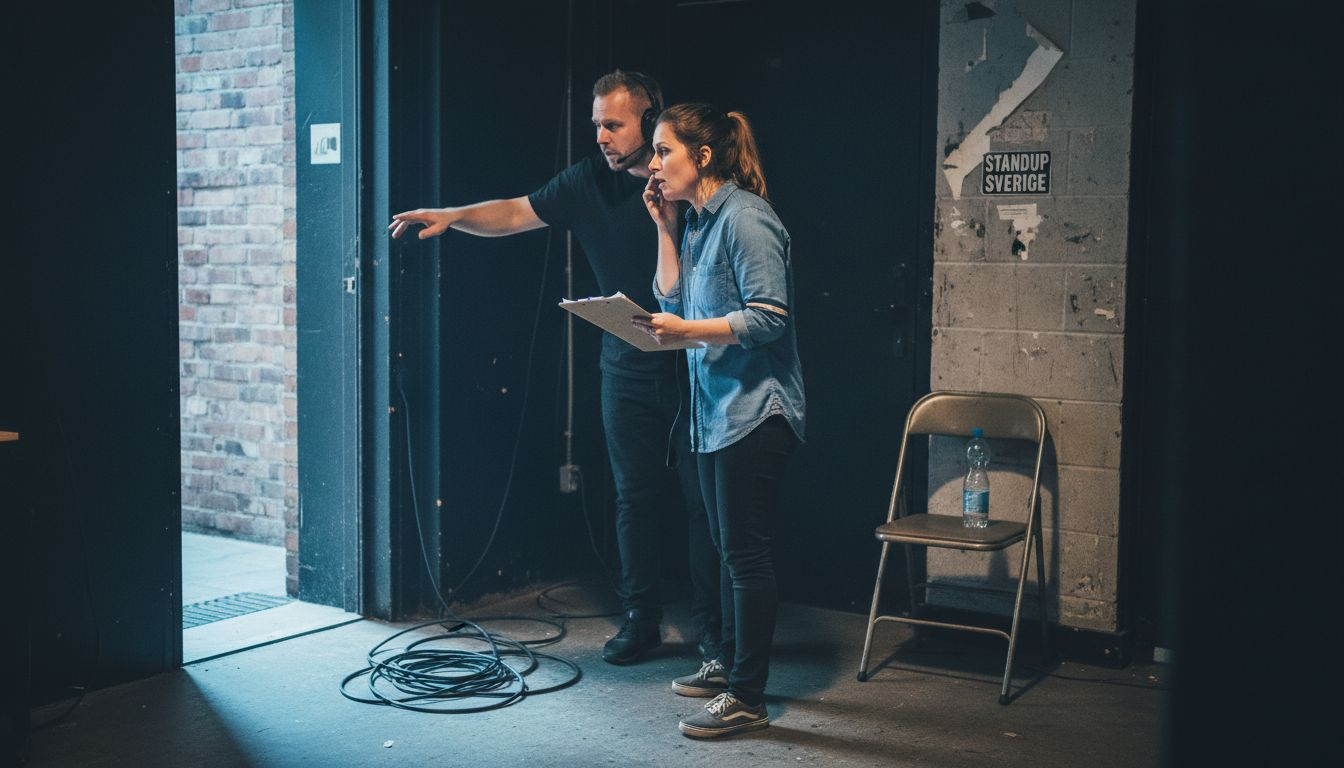 Eventkoordinatorn förbereder allt bakom kulisserna inför morgonens standup.