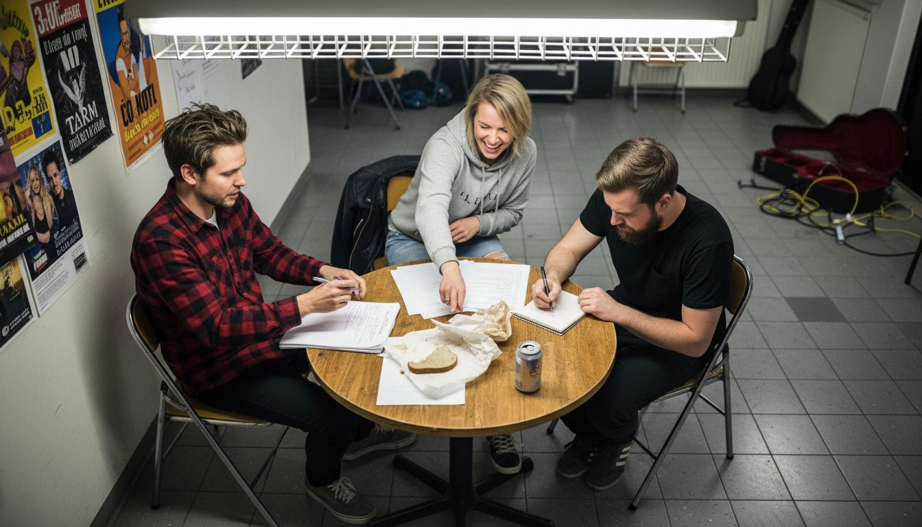 Komiker som står bakom scenen och pratar om sina olika sätt att skapa humor.