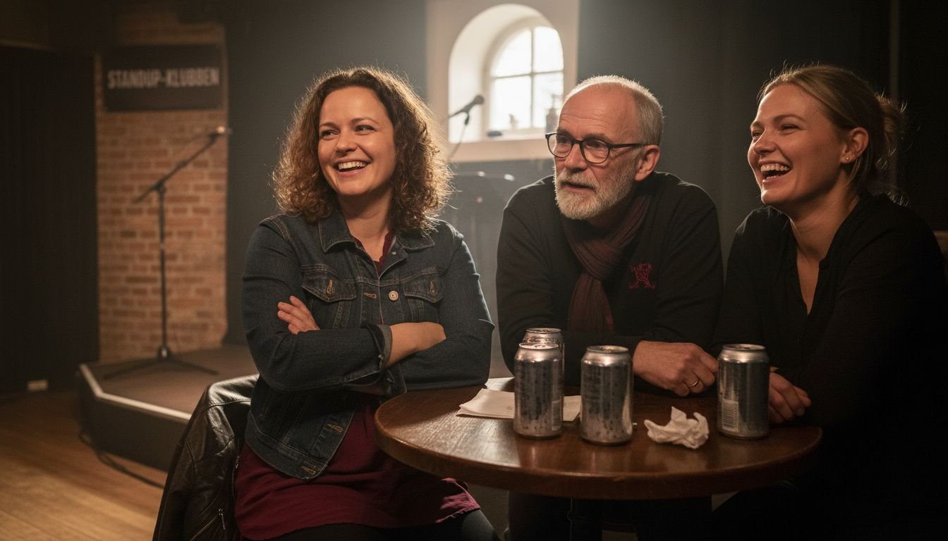 Skratt och applåder fyller rummet när publiken roar sig med standup på klubben.