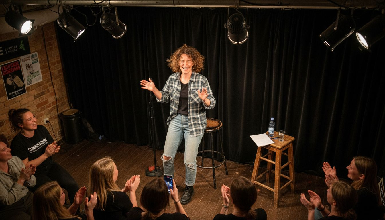 Ståuppkomiker jobbar mycket med sitt kroppsspråk när de uppträder.