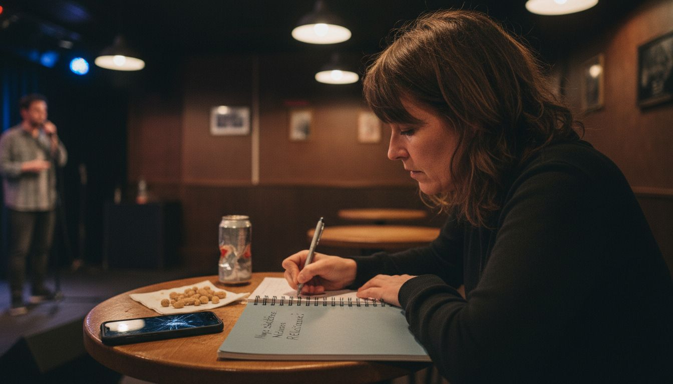 Komikern skriver ner hur publiken reagerar under kvällens show