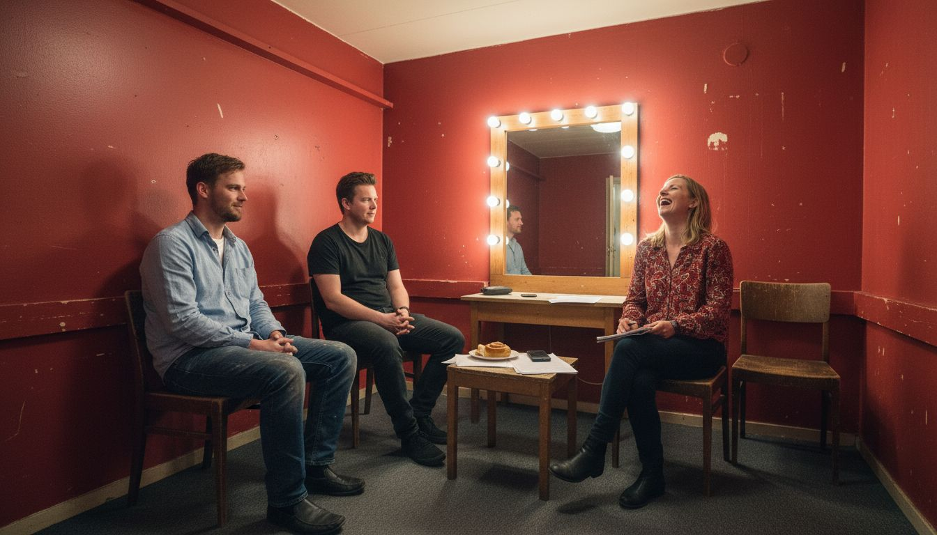 Bakom scenen pratar komiker om sina olika sätt att köra standup och delar med sig av tips och erfarenheter.