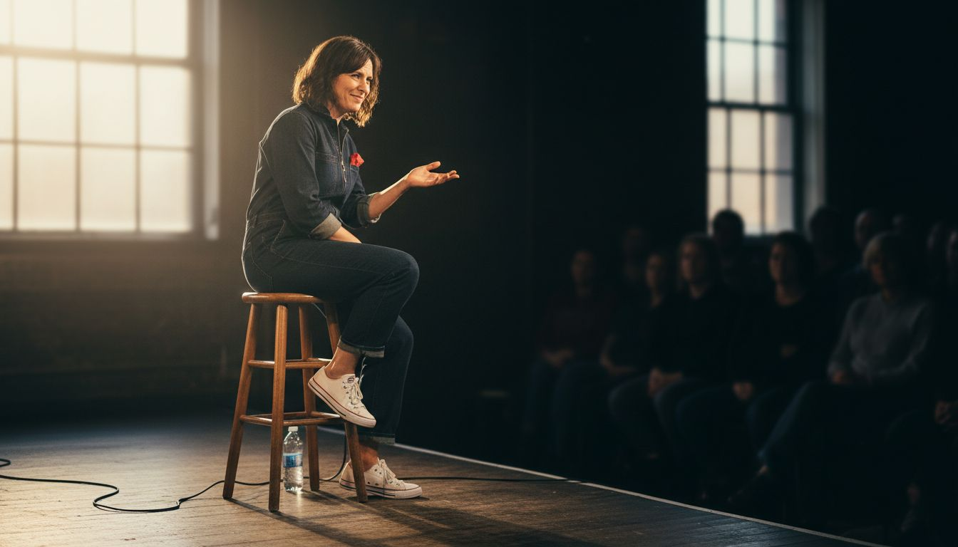 Under föreställningen bjuder komikern in publiken och får igång härliga samtal och skratt.