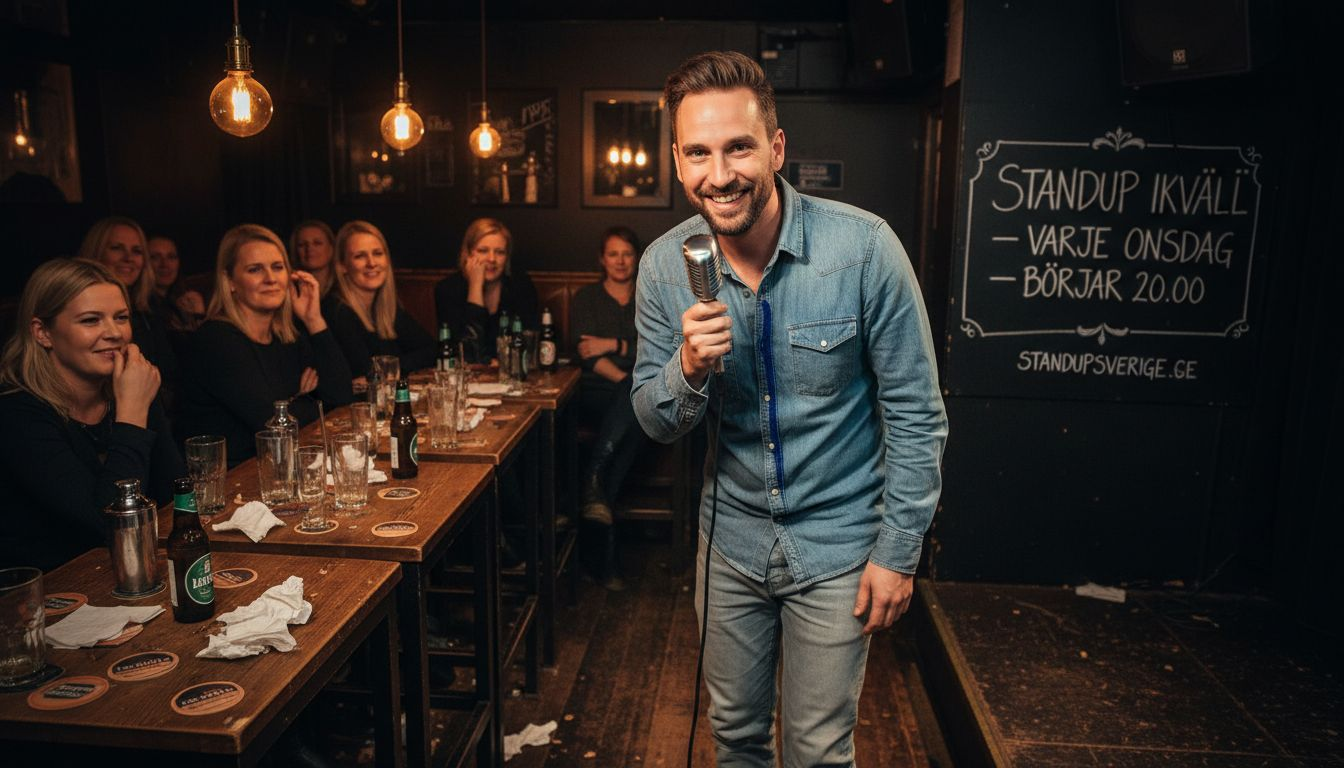 En ståuppkomiker som får barpubliken att skratta och hänga med i showen.