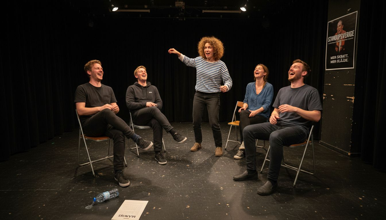 Improvisationsgruppen uppträder på en liten scen.