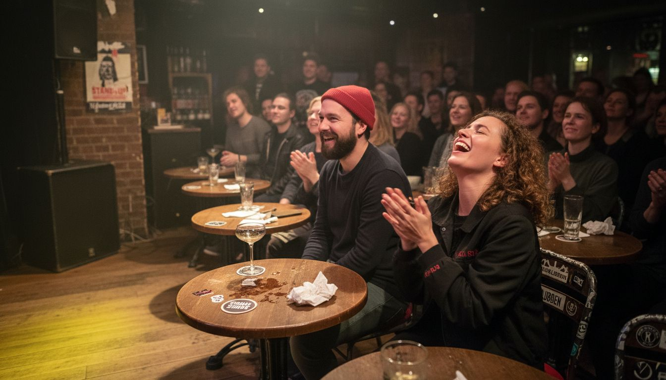 Publiken på första raden på stand up-klubben är verkligen med på noterna och bjuder på härlig energi.