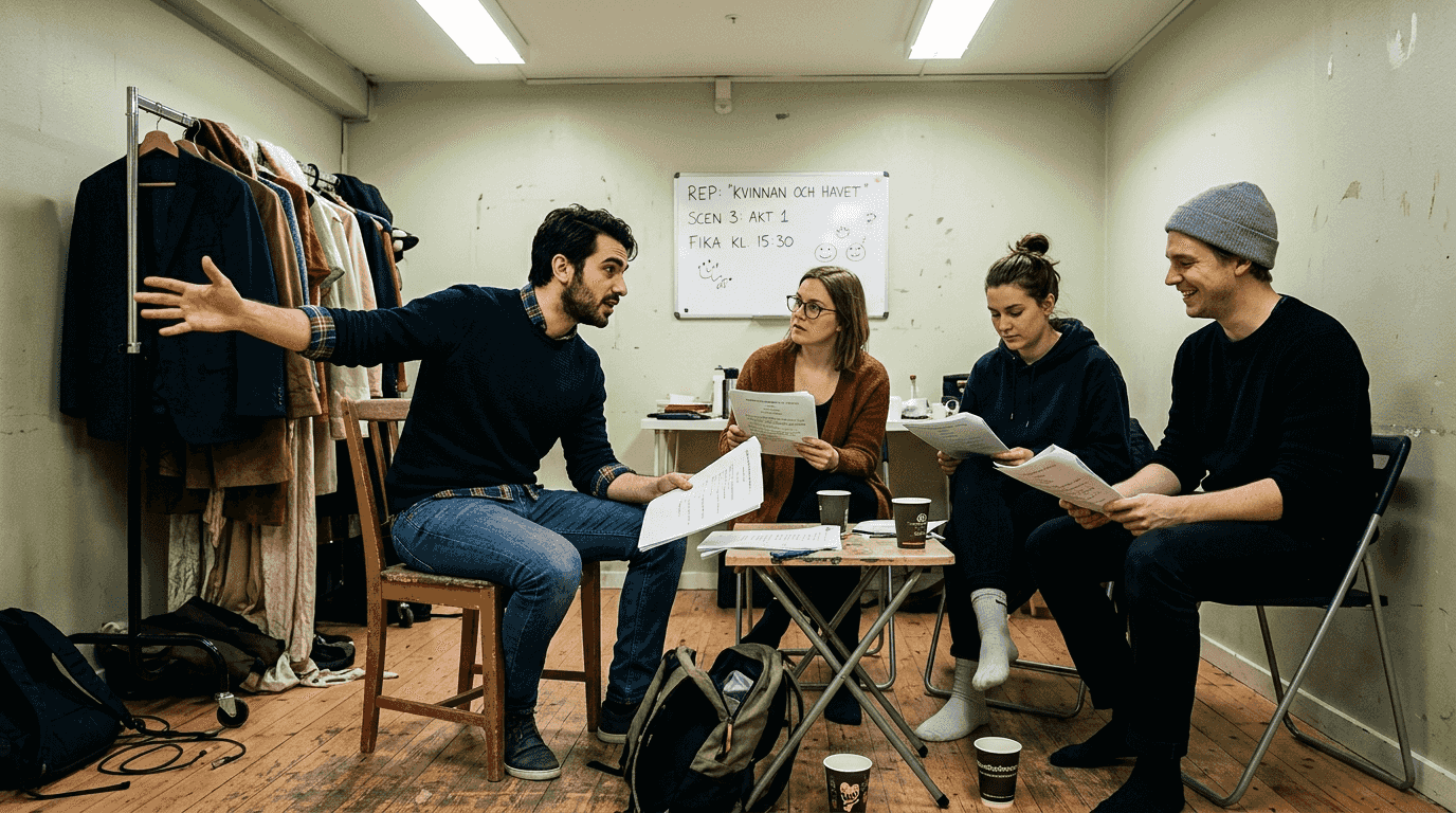 Humorgänget övar in manus till sin sketch