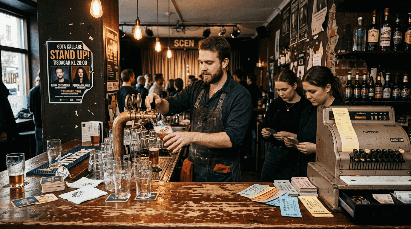 Baren och personalen på Stockholms standup-klubb