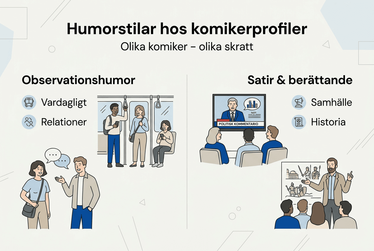 En översikt över svenska komiker och deras olika humorstilar