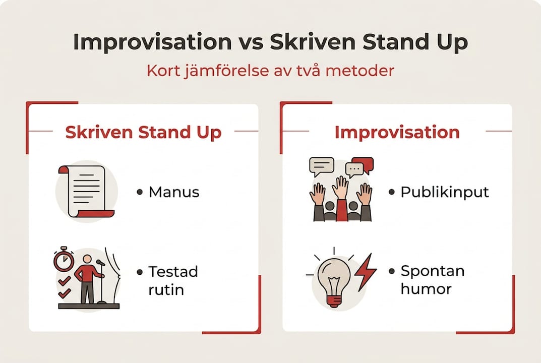 Infografik som visar skillnaderna mellan improviserad och förberedd standup