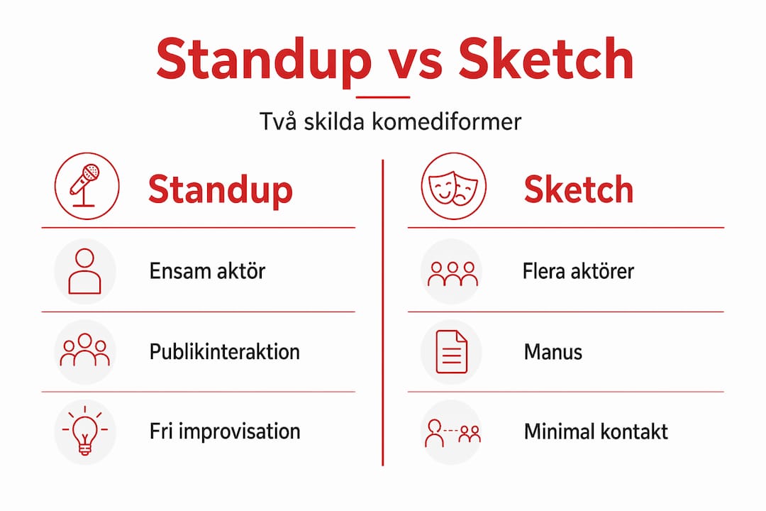 Infografik: Skillnader och likheter mellan standup och sketchhumor