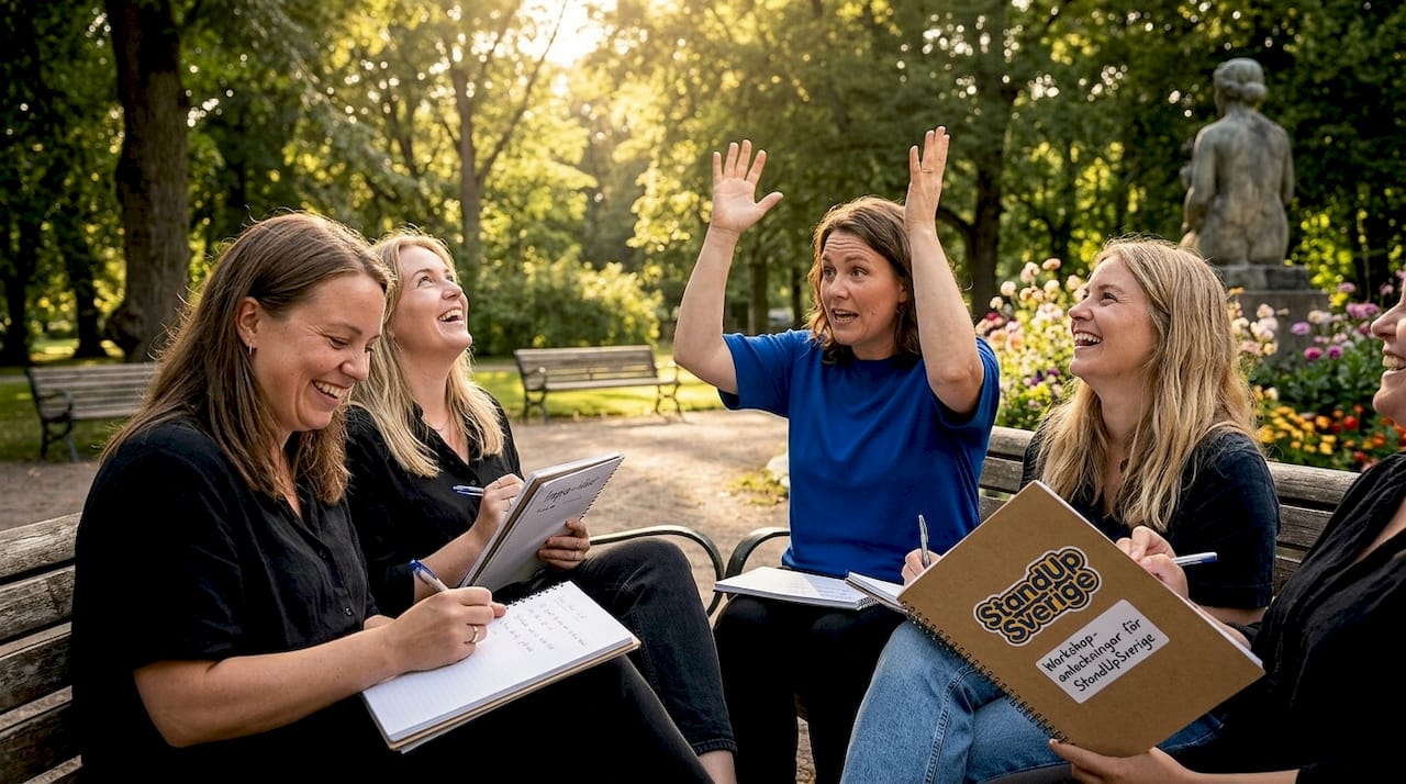 Kursdeltagare som övar improvisation tillsammans i klassrummet