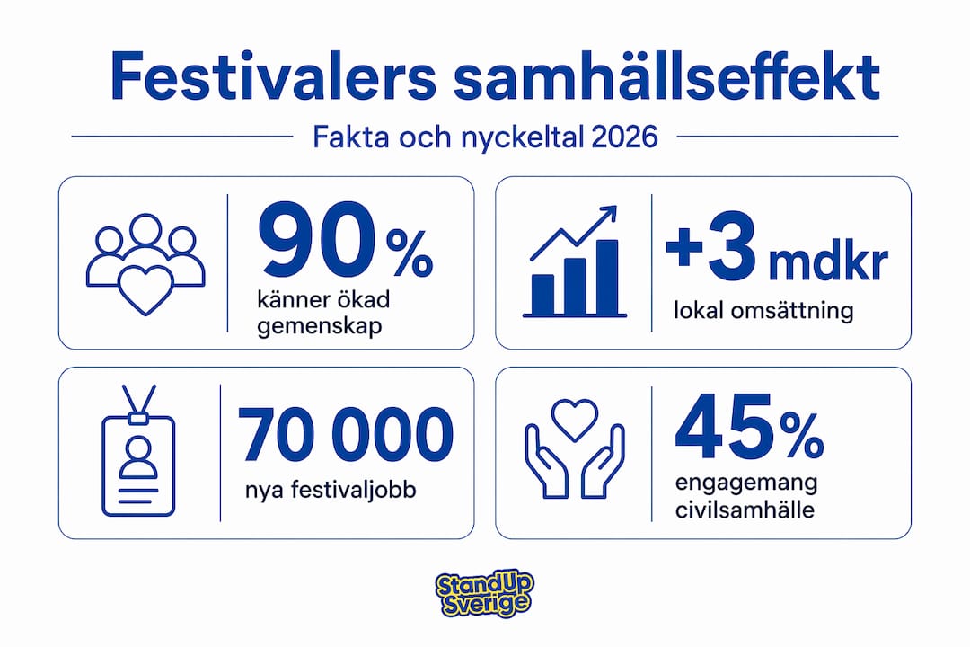 En översikt i form av infografik som visar hur festivaler påverkar samhället och presenterar aktuell statistik kring deras betydelse.