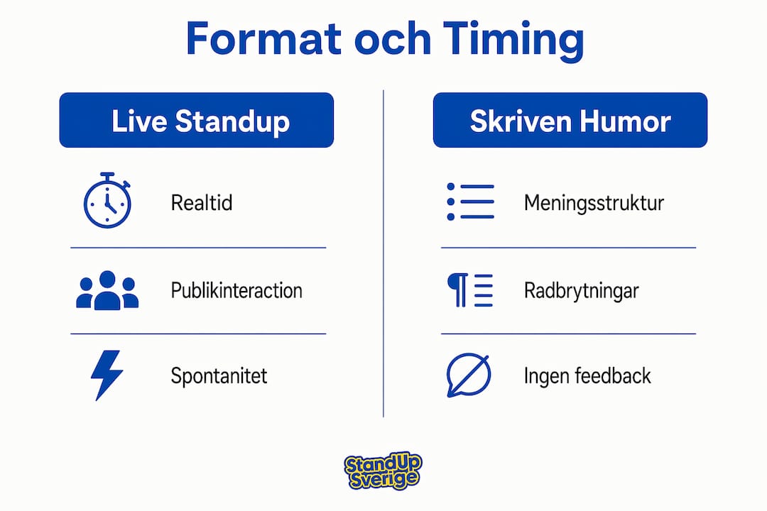 En överskådlig infografik som visar hur känslan för komisk tajming skiljer sig mellan olika medier