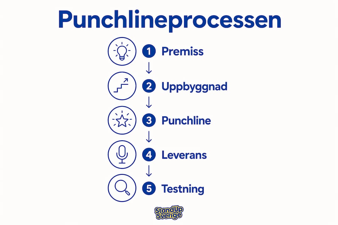 En överskådlig infografik som förklarar de olika stegen i hur en punchline byggs upp