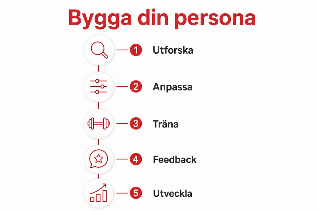 Grafisk översikt som visar hur du steg för steg bygger upp din standup-personlighet