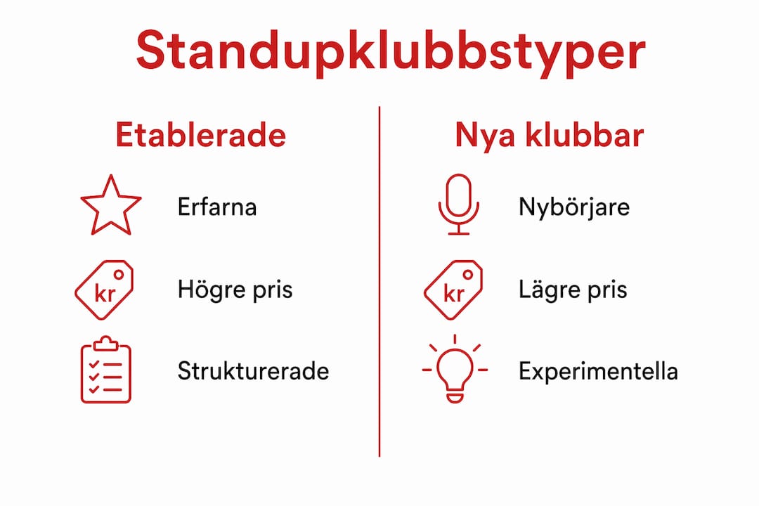 En överskådlig guide till olika typer av standupklubbar och vad det brukar kosta