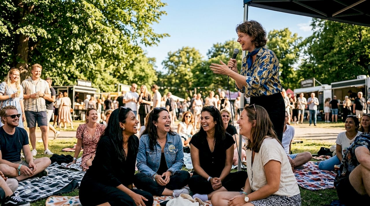 Kvinnorna i publiken uppskattar verkligen den personliga och nära känslan under standupen.