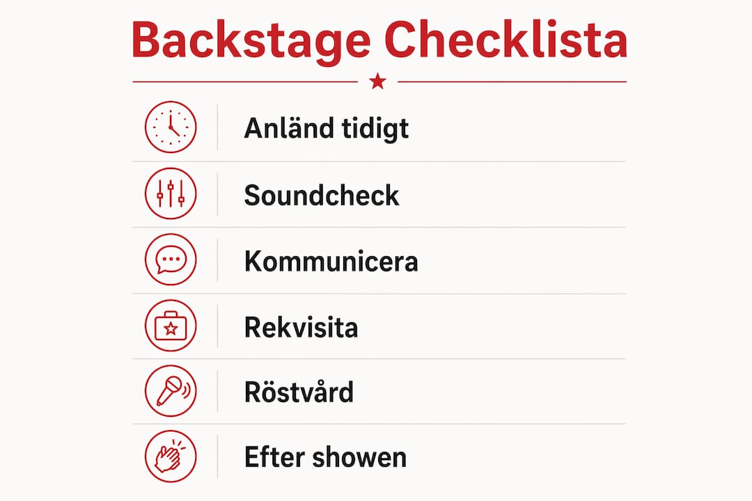 Grafik med checklista för allt som ska göras bakom scenen inför standup
