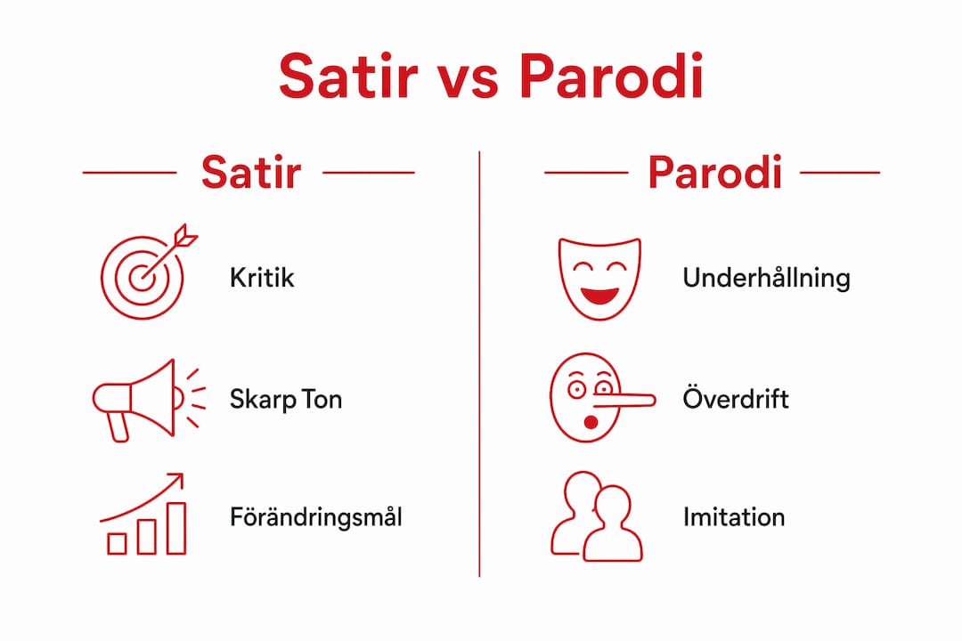 Infografik som förklarar skillnaderna mellan satir och parodi
