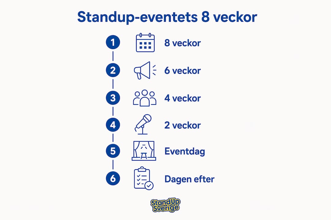 Grafisk guide som visar de olika stegen i processen för att arrangera ett standup-event