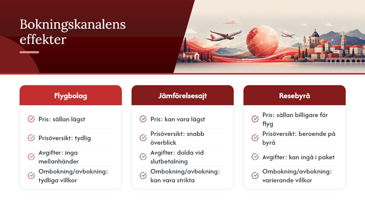 Jämförelsediagram över bokningskanaler för flyg