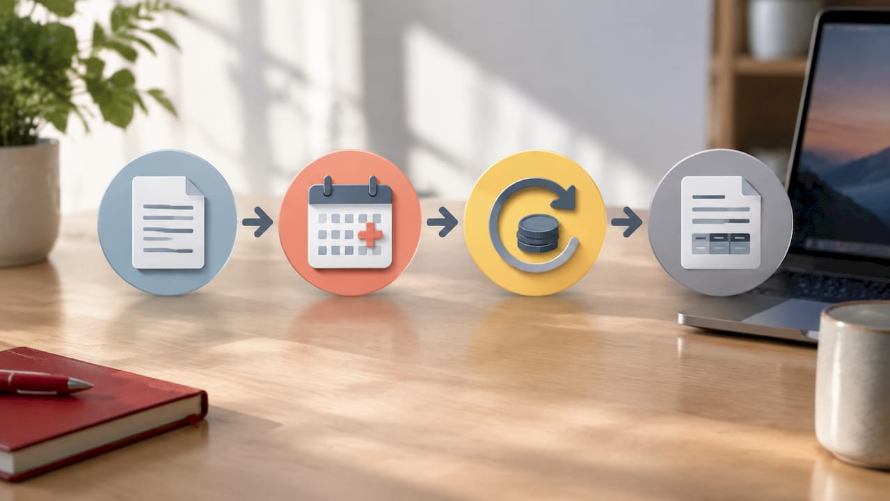 Illustration av kursvillkor och återbetalningsprocess