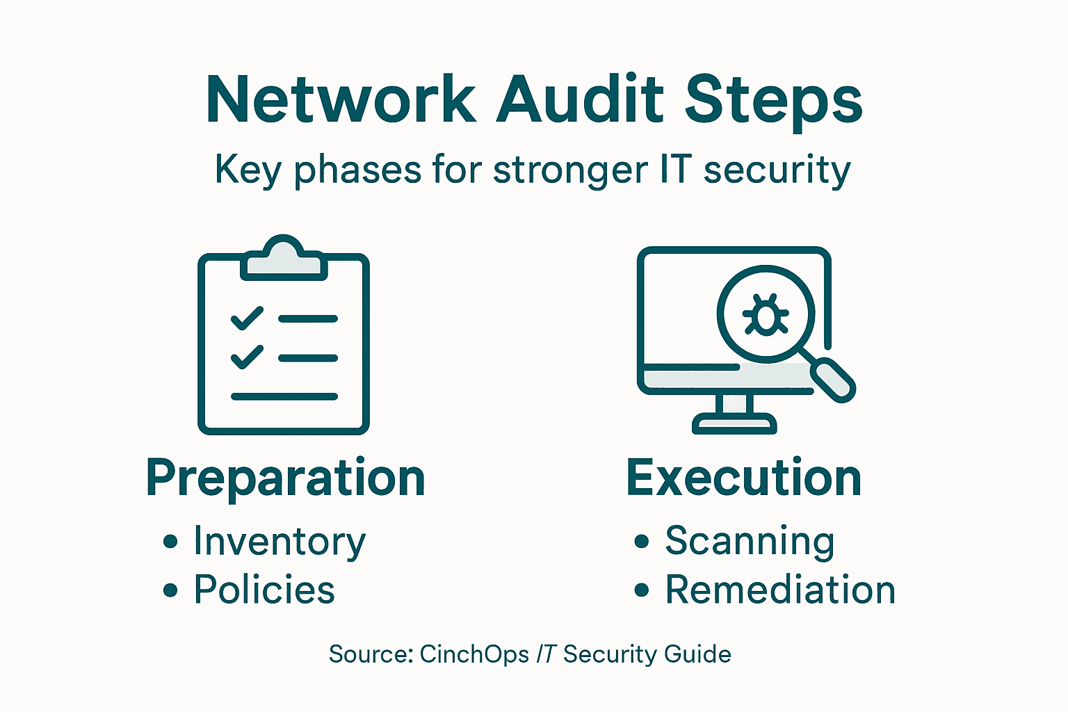 Infographic with key network audit steps